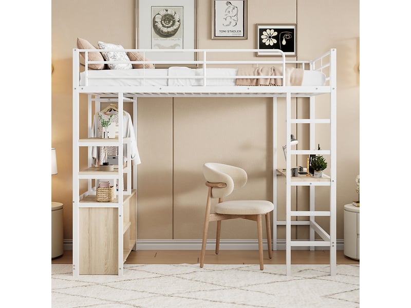  Lit mezzanine 90x200 cm coloris blanc métal lit enfant blanc - Conforama B