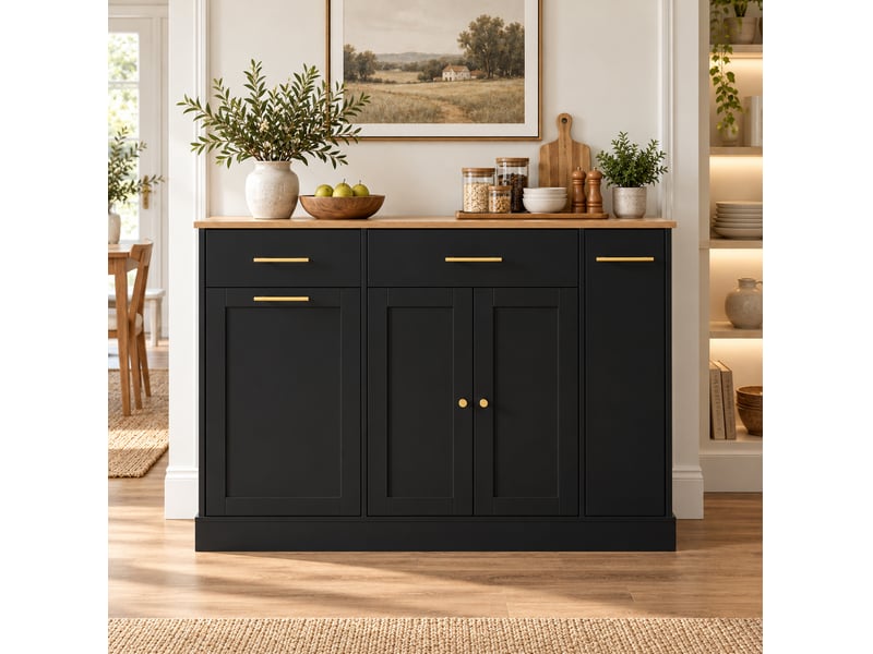  Îlot de cuisine avec plateau rabattable 120x70x91,5 cm noir et naturel  - Conforama W