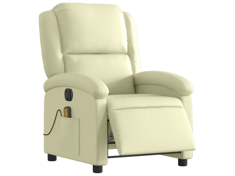 Fauteuil de massage inclinable électrique crème cuir véritable - Conforama C
