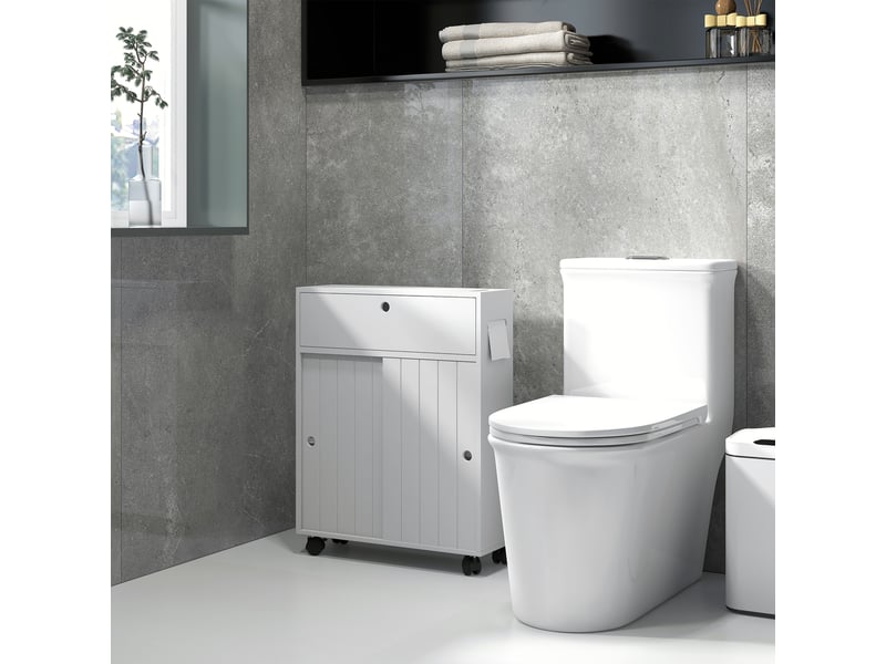  Meuble de rangement toilette salle de bain avec rangement papier toilette sur roulettes - blanc 52 x 17 x 67 cm  - Conforama W