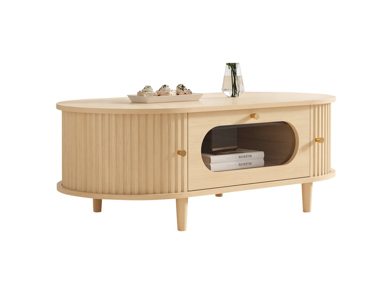 Table basse mdf 100 x 50 cm avec tiroir vitré et portes coulissantes - Conforama W