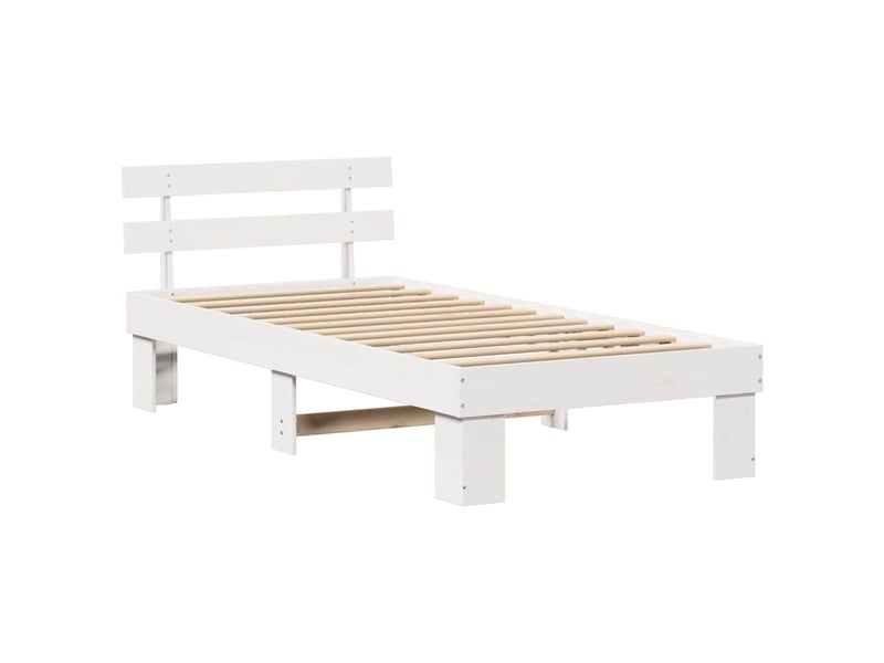 Lit simple- lit adulte - cadre de lit avec tête de lit blanc 90 x 200 cm pin massif - Conforama C