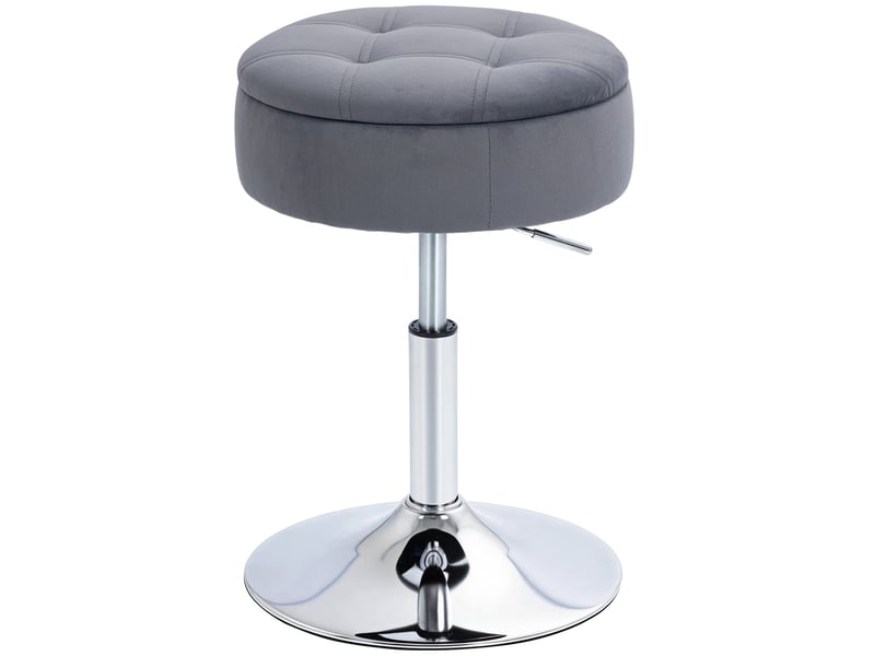  Tabouret de bar réglable en hauteur avec compartiment de rangement, siège pivotant rembourré sans dossier, gris  - Conforama B