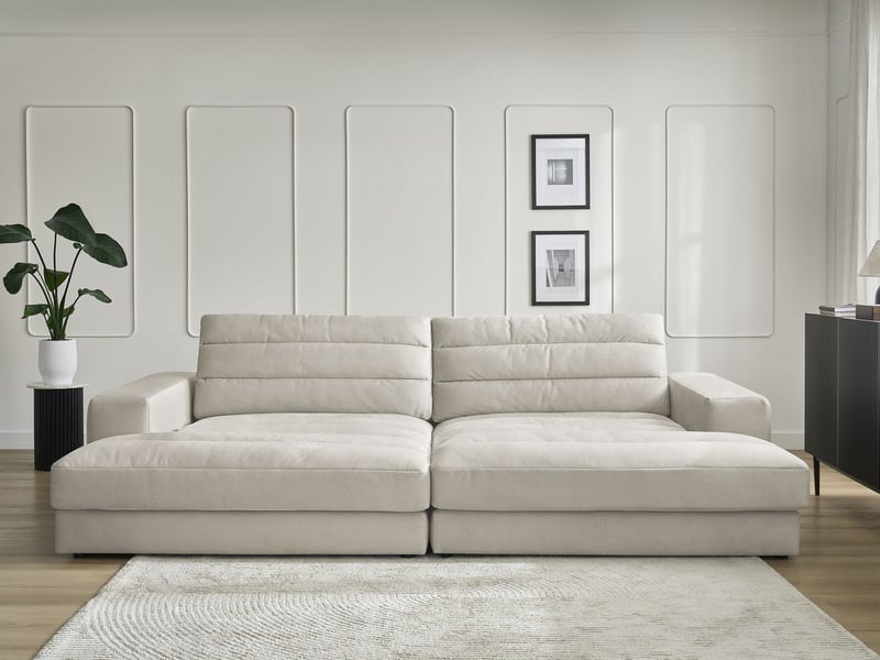  Bobochic canapé droit fixe 4 places sierra assise profonde velours beige SIERRA - Conforama D