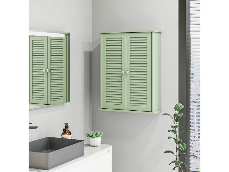  Armoire murale salle de bain verte, 2 portes persiennes et étagère réglable  - Conforama D