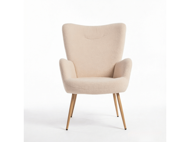  Fauteuil lounge 71x74x97.5cm – sessel individuel avec dossier haut ergonomique et accoudoirs intégrés – peluche et tissu - beige  - Conforama A