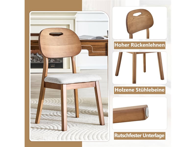  Lot de 2 chaises de salle à manger,50x44x88 cm,bois d'hévéa,gris  - Conforama E
