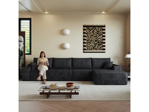 Canapé d'angle, canapé modulable, assise profonde, livré monté, design moderne, 340 cm, pour salon, chambre, noir, appartement