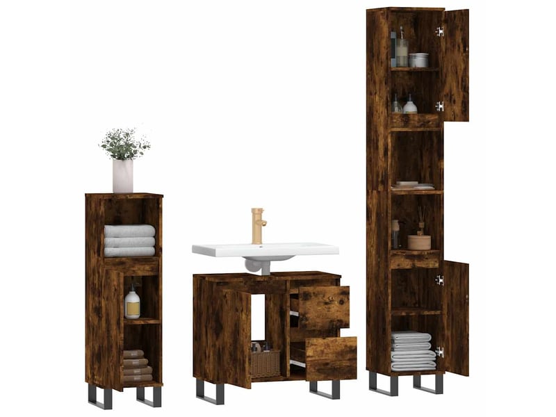 Ensemble de meubles de salle de bain 3 pcs chêne fumé cf63686  - Conforama E