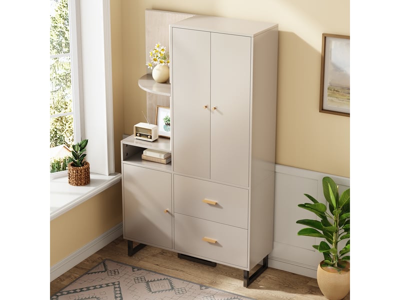  Armoire d'entrée 110x38x186 cm - vestiaire avec panneau rembourré, penderie, 2 tiroirs, rangement chaussures  - Conforama R
