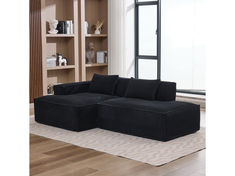  Canapé 235.0x129.0x70.0 cm compact, coussin élastique, polyester noir  - Conforama B