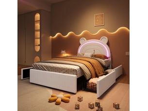 Lit avec rangement 90x200 cm <strong>COVREO </strong>  <strong></strong> coloris beige