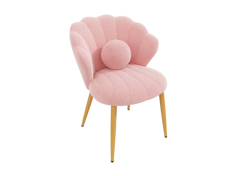  Lot de 2 chaises de salle à manger dossier coquillage 60x62,5x83 cm tissu bouclé rose  - Conforama D