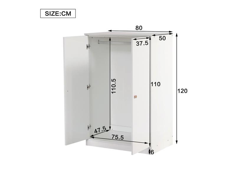  Armoire 2 portes avec penderie pour chambre en mdf 80×50×120 cm blanc  - Conforama E