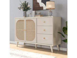 Buffet 2 porte(s) 3 tiroir(s) <strong>REDOM</strong> <strong></strong> - 120 cm coloris beige