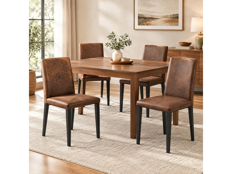  Chaises de salle à manger lot de 4 à dossier ergonomique  - pieds métal, tissu effet daim marron et noir  - Conforama C