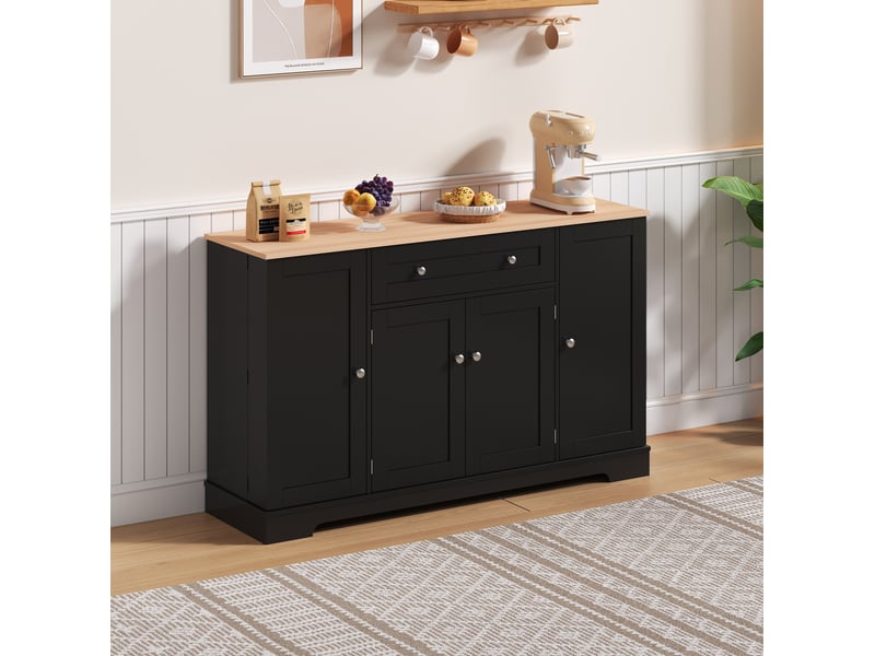 Buffet de cuisine multifonctionnel 138 cm – mdf noir, 4 portes et 1 tiroir - Conforama B
