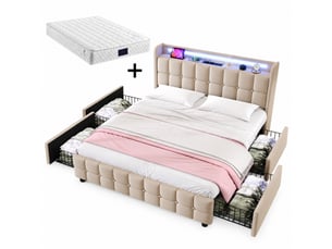 Lit avec rangement 90x200 cm    coloris beige