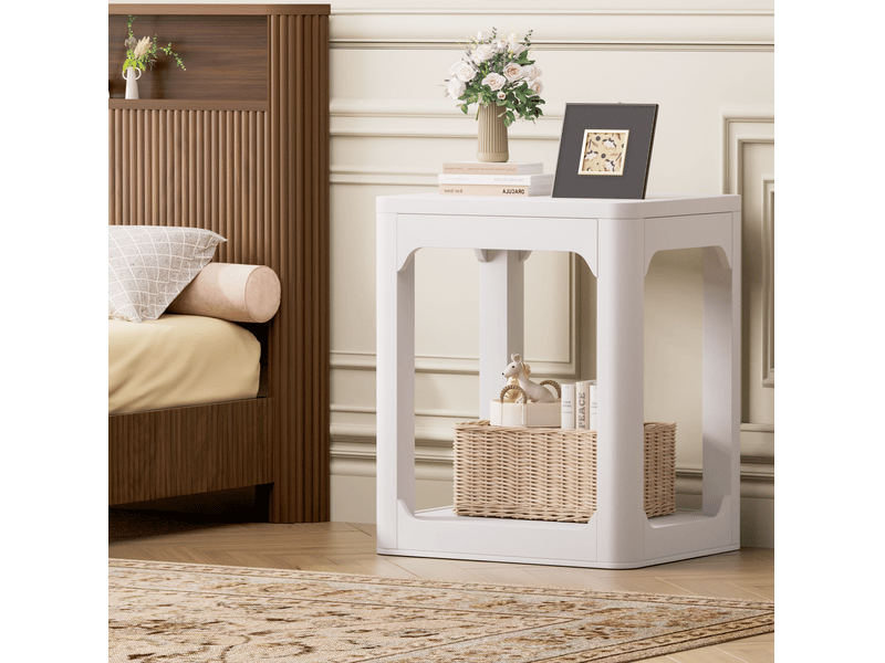 Table de chevet lot de 2 avec 2 niveaux de rangement, bords arrondis, style épuré, en mdf blanc pour chambre et salon - Conforama D