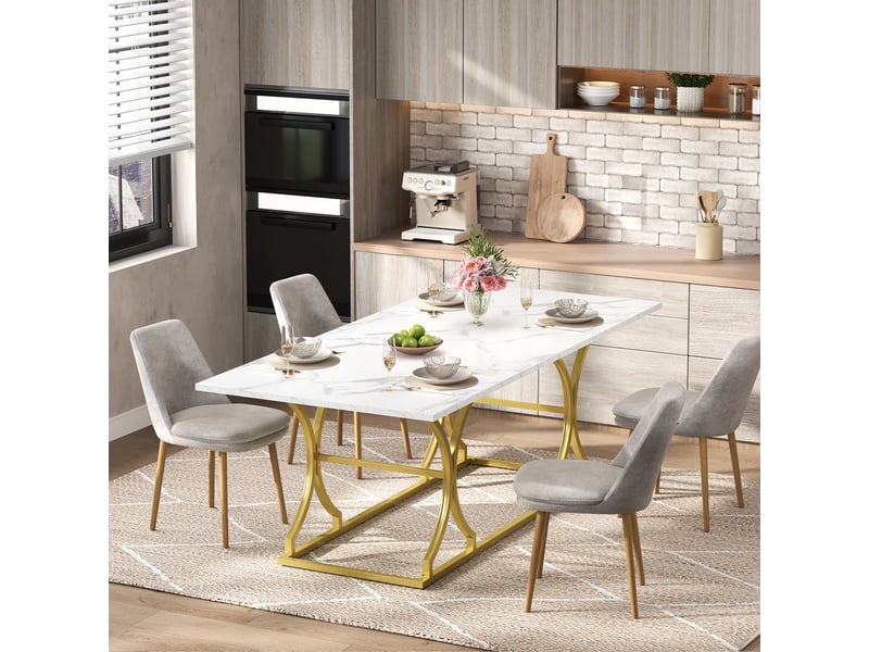 Table de cuisine rectangulaire fixe blanc+doré - 80x200-200max.cm mdf table bicolore - Conforama E