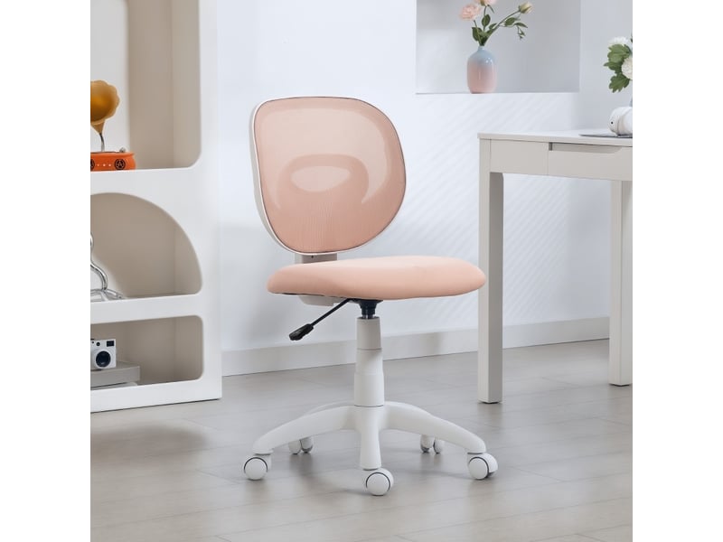  Chaise de bureau rose à dossier en maille, hauteur réglable et rotation 360°, idéale pour le travail ou les études  - Conforama B
