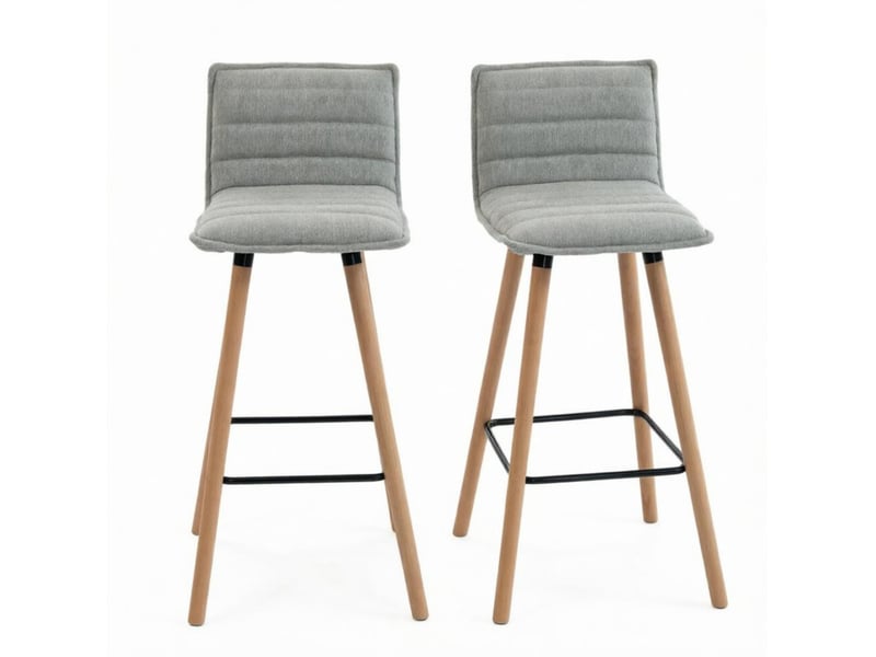 Lot de 2 tabourets de bar gris clair en tissu, assise rembourrée et repose-pieds, pour cuisine et comptoir - Conforama A