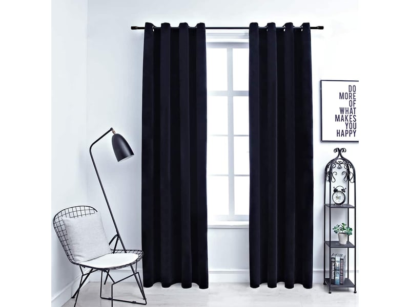  Lot de 2 rideaux occultants, rideaux black-out avec anneaux velours noir 140x245 cm cf44828  - Conforama B
