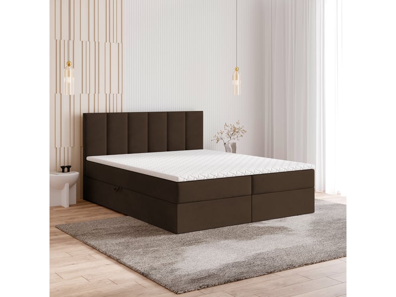  Boxspring meril 200x200 cm, lit complet avec matelas, marron  - Conforama B