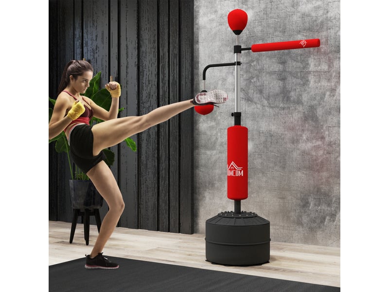  Support de sac de frappe autoportant 4 en 1, hauteur réglable de 160 à 230 cm, rouge  - Conforama C