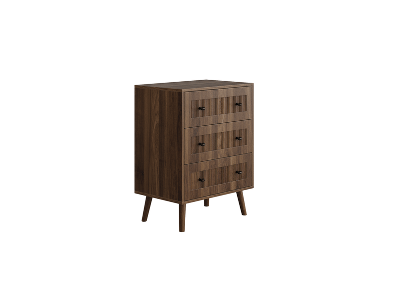  Commode moderne avec 3 tiroirs 60x40x79 cm, armoire de rangement, meuble de salon, mdf, couleur noyer, poignées en métal  - Conforama A