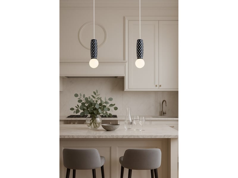  Argon boll suspension fine artisanale boll, bleu cobalt profond, pois blancs, culot g9, ip44  - Conforama B