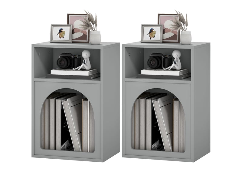  Lot de 2 tables de chevet, table de nuit avec compartiments ouverts, design arqué, 40 x 30 x 60 cm, gris  - Conforama B