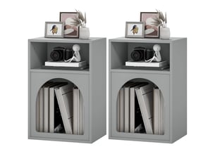 Lot de 2 tables de chevet, table de nuit avec compartiments ouverts, design arqué, 40 x 30 x 60 cm, gris