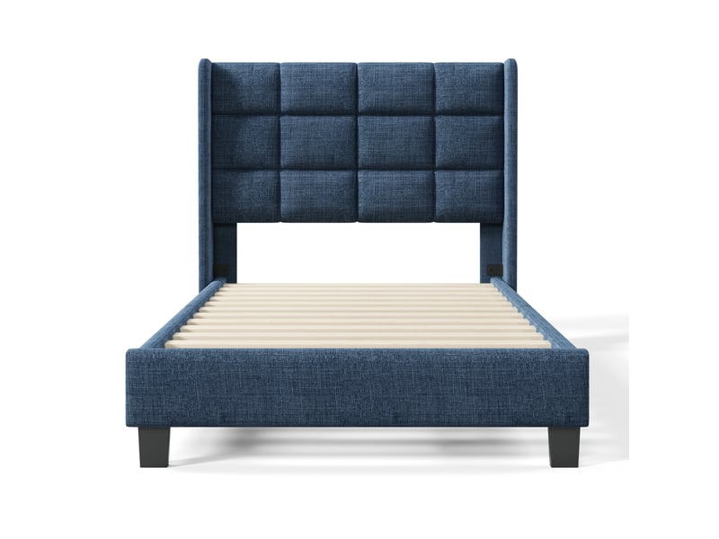  Lit simple rembourré 90x200cm - lit une place - gris - style scandinave - tête de lit - sommier à lattes  - Conforama W