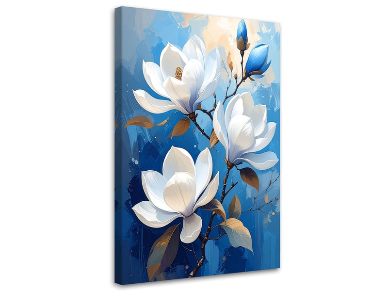  Tableaux, magnolias blancs sur fond bleu dans un style élégant 80x120 1312611171 - Conforama A