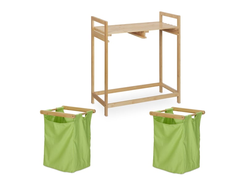  Meuble à linge en bambou pratique pour salle de bain avec 2 sacs amovibles 80 x 40 x 60 cm en bambou naturel 13_0013417  - Conforama B