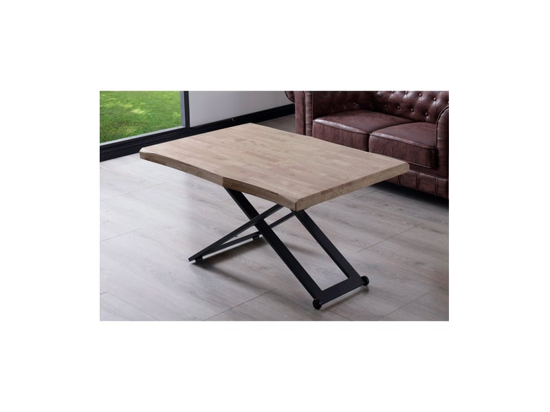 Table basse relevable de salon en bois de chêne miel avec pieds en métal noir - longueur 120 x profondeur 80 x hauteur 49-76 cm  - Conforama E