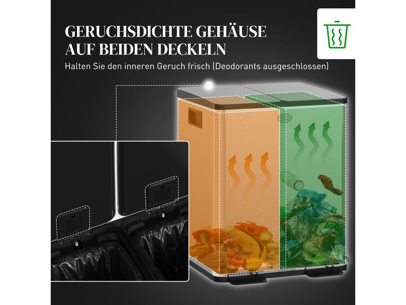  Poubelle double 2 x 20 l à pédale en acier inoxydable et plastique argenté 45,8x36x51,6 cm  - Conforama E