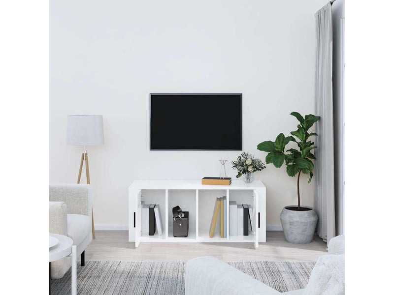  Meuble tv - banc tv - meuble de rangement blanc brillant 100x35x40 cm bois d'ingénierie  - Conforama C