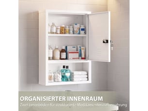 Armoire à pharmacie murale 40x15x60 cm, 3 niveaux, serrure à code et clé, métal blanc