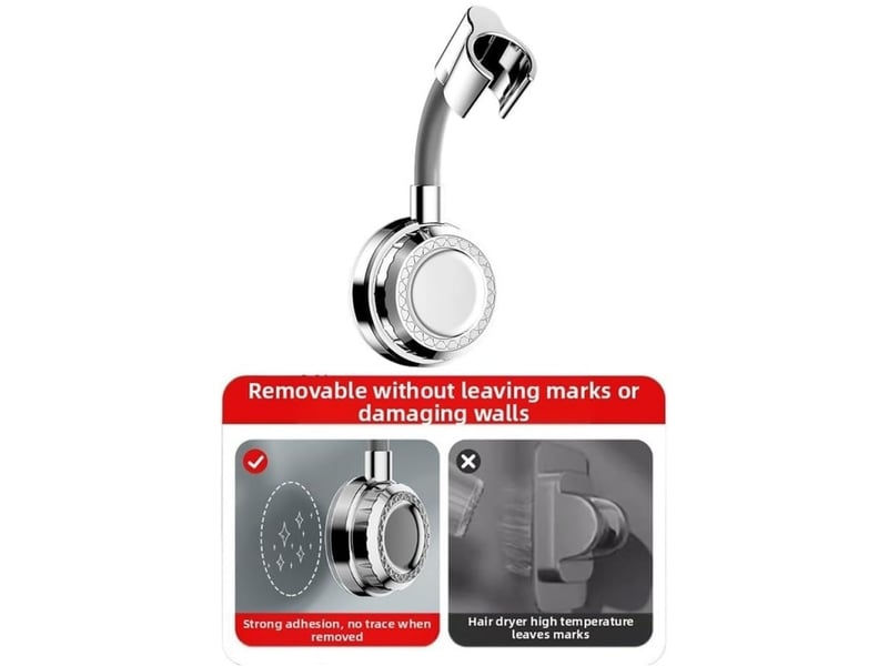  Support de pommeau de douche à ventouse orientable 360° sans perçage, chromé, compatible camping-car, drainage rapide  - Conforama C