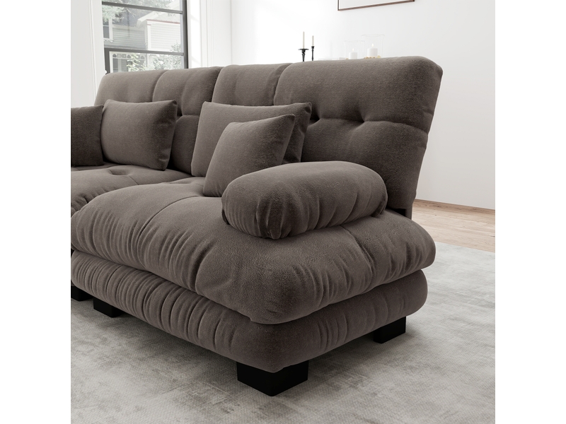  Canapé modulaire 4 places en chenille marron, canapé en u avec ottomans mobiles, assise profonde pour le salon  - Conforama E