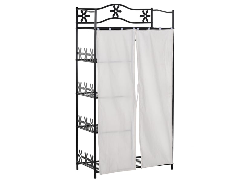  Armoire adulte, meuble de rangement multiple, 5 étagères, 84 x 42 x 159 cm (l x l x h), métal noir, 2 rideaux blancs  - Conforama B