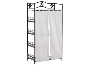 Armoire adulte, meuble de rangement multiple, 5 étagères, 84 x 42 x 159 cm (l x l x h), métal noir, 2 rideaux blancs