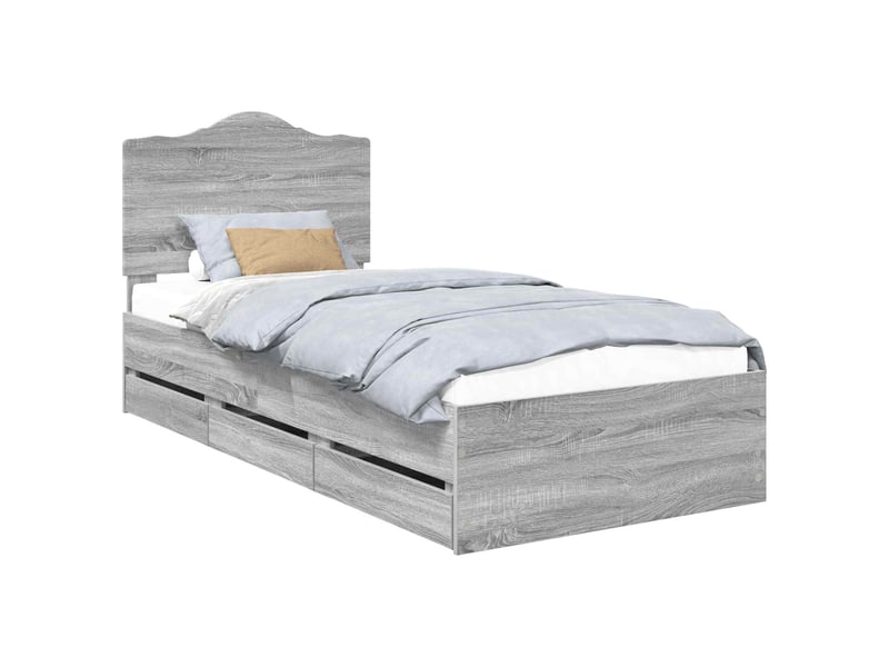  Lit simple- lit adulte -  cadre de lit gris sonoma 100 x 200 cm bois ingénierie  - Conforama A