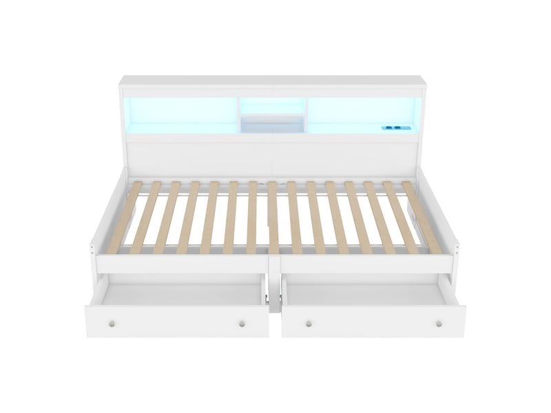 Lit banquette 90x200 cm avec tiroirs et éclairage led - canapé lit blanc avec prises usb intégrées  - Conforama A