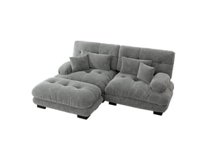Canapé d'angle, canapé 2 places – avec pouf, coussins inclus, larges accoudoirs, en chenille, style cloud