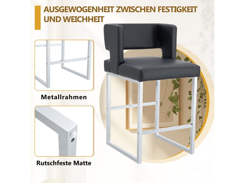  Lot de 2 tabourets de bar en similicuir pu noir et pieds en métal W3658P358554 - Conforama E