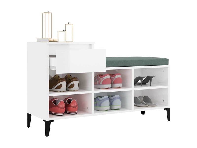  Meuble à chaussure blanc brillant 102x36x60 cm bois ingénierie shl3480  - Conforama E