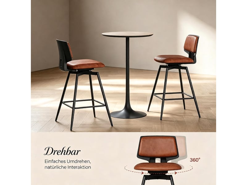  Lot de 2 tabourets de bar pivotants,45,5x45,5x89 cm,similicuir,marron  - Conforama D